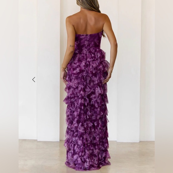 STRAPLESS TULLE MAXI RUFFLE DRESS - Picture 4 of 7